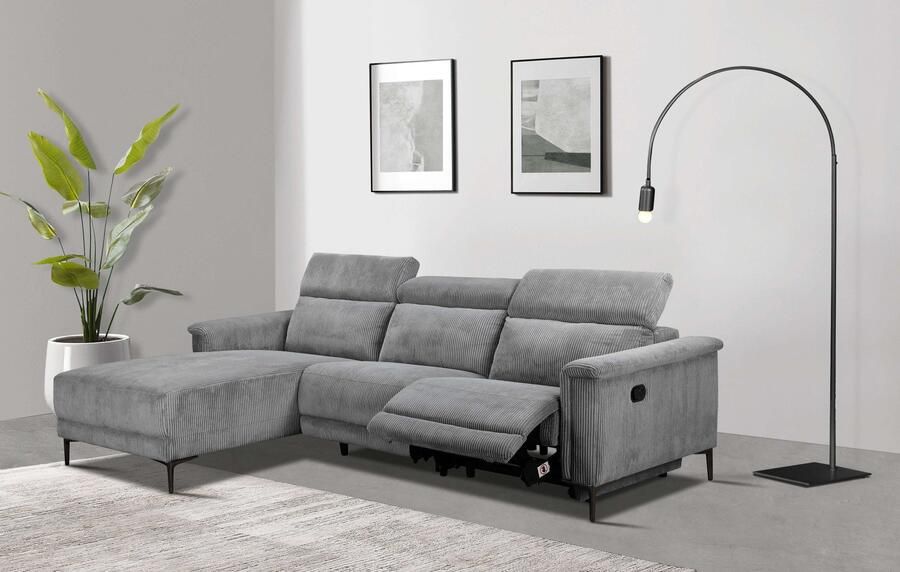 Home affaire Hoekbank Lund in cord L-vorm 261 cm handmatige en elektrische relaxfunctie - Foto 9