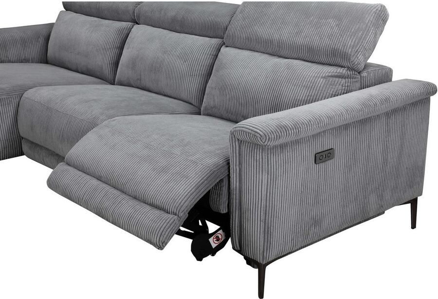 Home affaire Hoekbank Lund in cord L-vorm 261 cm handmatige en elektrische relaxfunctie - Foto 2