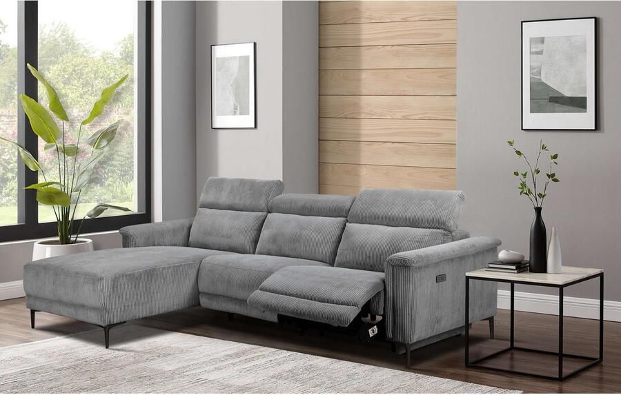 Home affaire Hoekbank Lund in cord L-vorm 261 cm handmatige en elektrische relaxfunctie - Foto 4