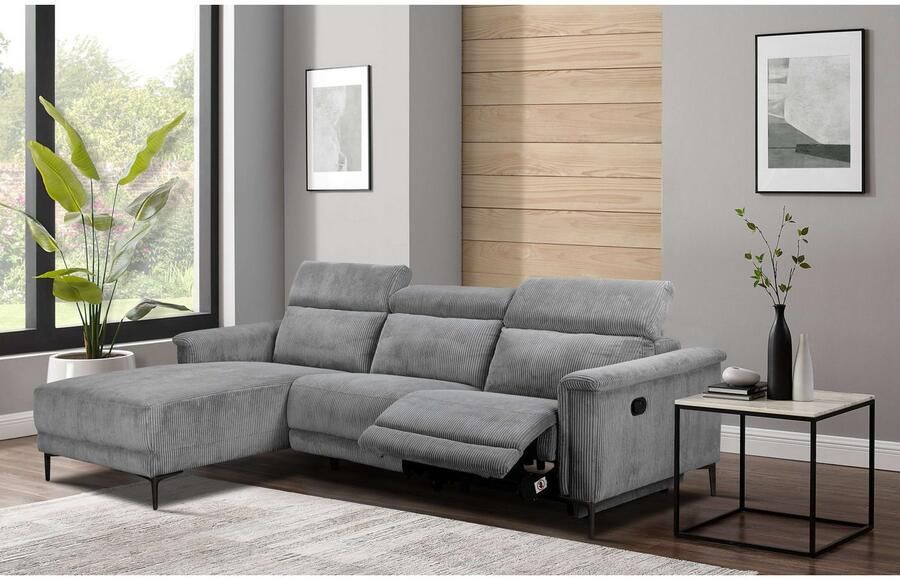 Home affaire Hoekbank Lund in cord L-vorm 261 cm handmatige en elektrische relaxfunctie - Foto 4