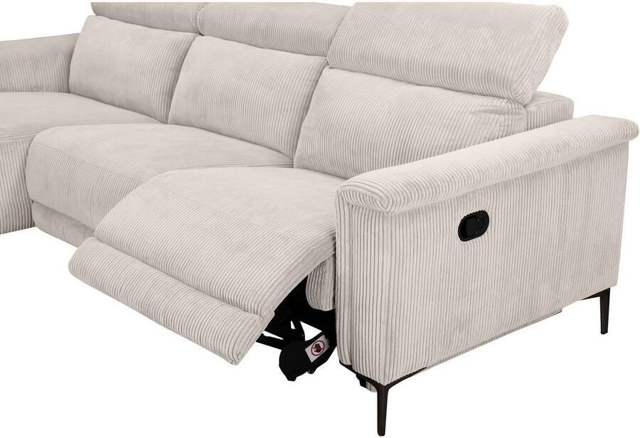 Home affaire Hoekbank Lund in cord L-vorm 261 cm handmatige en elektrische relaxfunctie - Foto 2