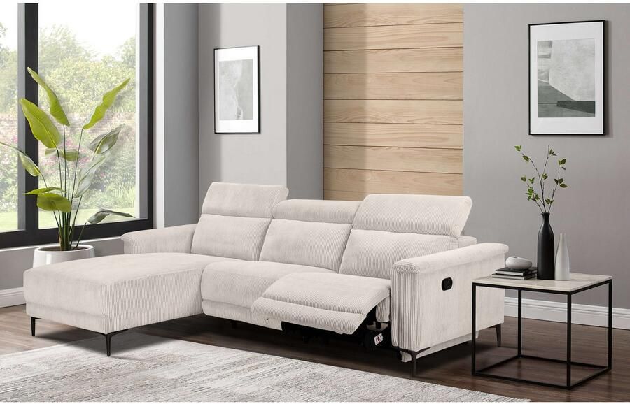 Home affaire Hoekbank Lund in cord L-vorm 261 cm handmatige en elektrische relaxfunctie - Foto 3