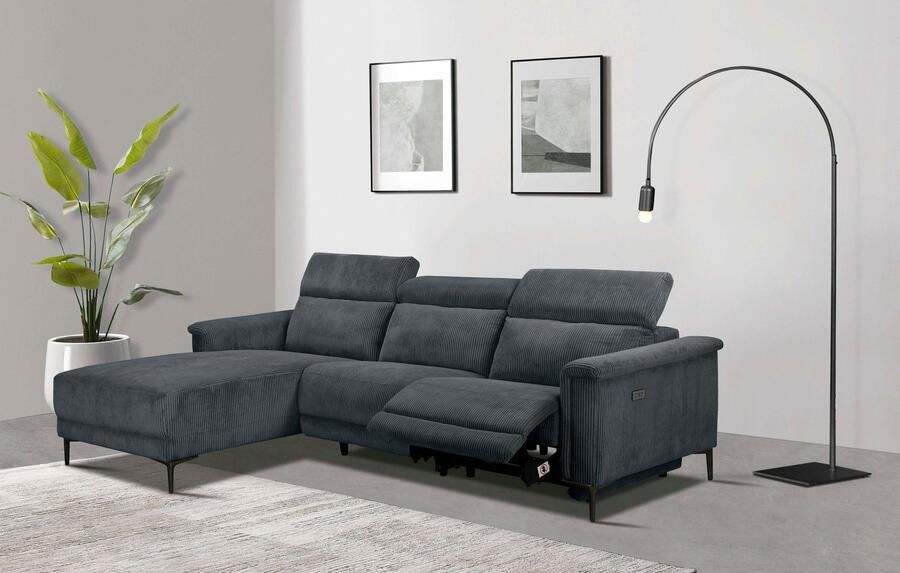 Home affaire Hoekbank Lund in cord L-vorm 261 cm handmatige en elektrische relaxfunctie - Foto 9