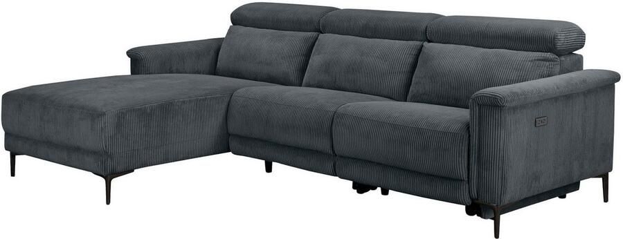 Home affaire Hoekbank Lund in cord L-vorm 261 cm handmatige en elektrische relaxfunctie - Foto 7