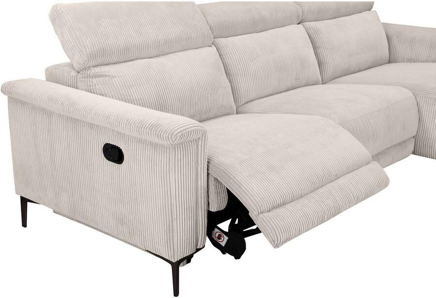Home affaire Hoekbank Lund in cord L-vorm 261 cm handmatige en elektrische relaxfunctie - Foto 2