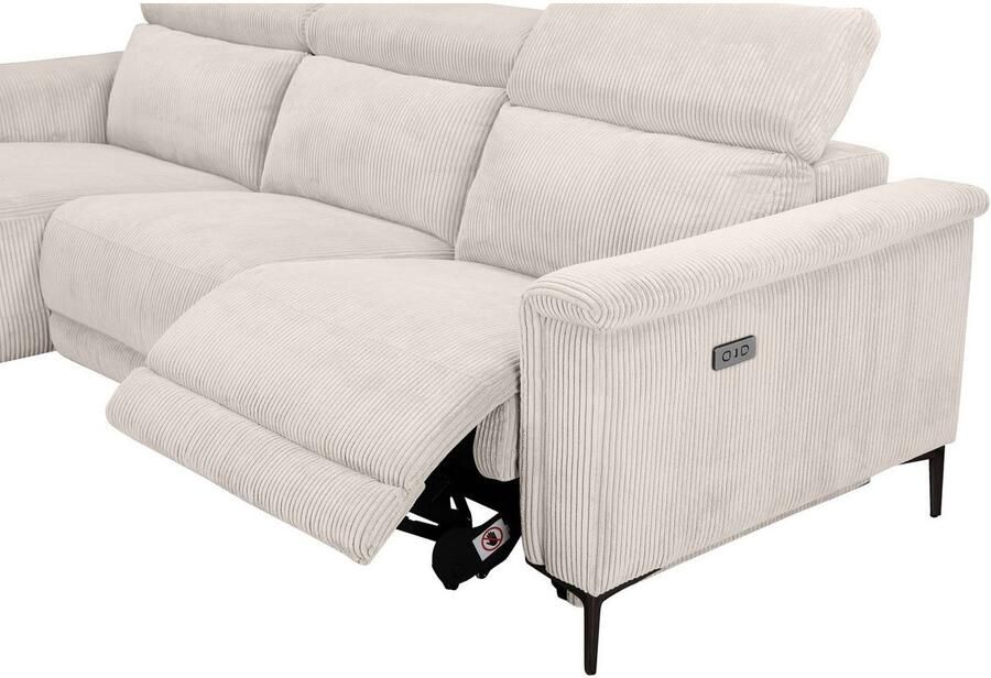 Home affaire Hoekbank Lund in cord L-vorm 261 cm handmatige en elektrische relaxfunctie - Foto 2