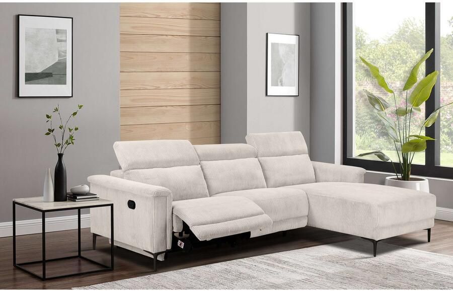 Home affaire Hoekbank Lund in cord L-vorm 261 cm handmatige en elektrische relaxfunctie - Foto 3