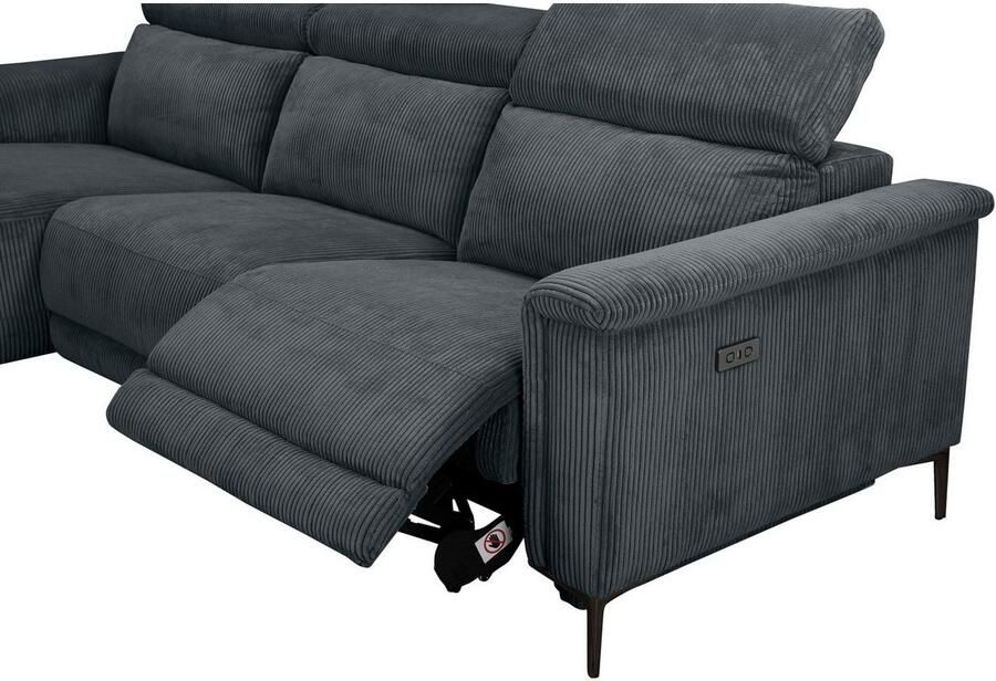Home affaire Hoekbank Lund in cord L-vorm 261 cm handmatige en elektrische relaxfunctie - Foto 2