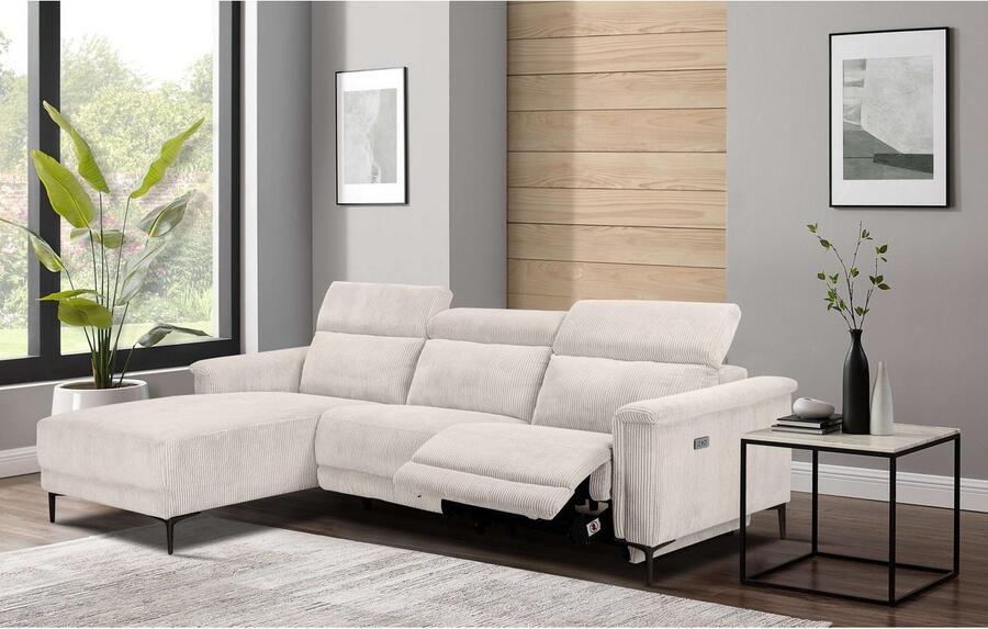 Home affaire Hoekbank Lund in cord L-vorm 261 cm handmatige en elektrische relaxfunctie - Foto 3