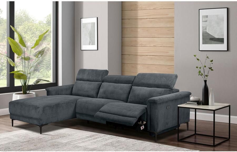 Home affaire Hoekbank Lund in cord L-vorm 261 cm handmatige en elektrische relaxfunctie - Foto 4