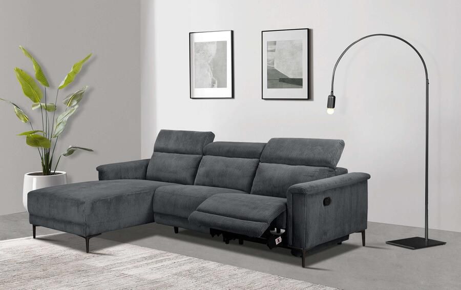 Home affaire Hoekbank Lund in cord L-vorm 261 cm handmatige en elektrische relaxfunctie - Foto 9