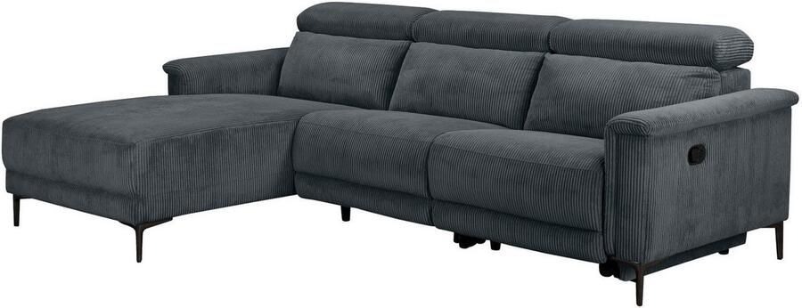 Home affaire Hoekbank Lund in cord L-vorm 261 cm handmatige en elektrische relaxfunctie - Foto 7