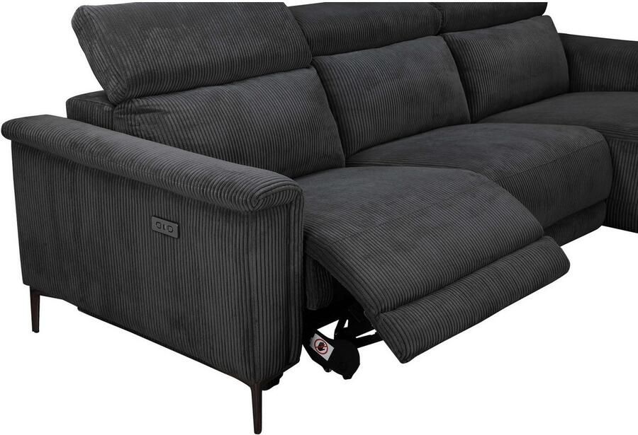 Home affaire Hoekbank Lund in cord L-vorm 261 cm handmatige en elektrische relaxfunctie - Foto 2