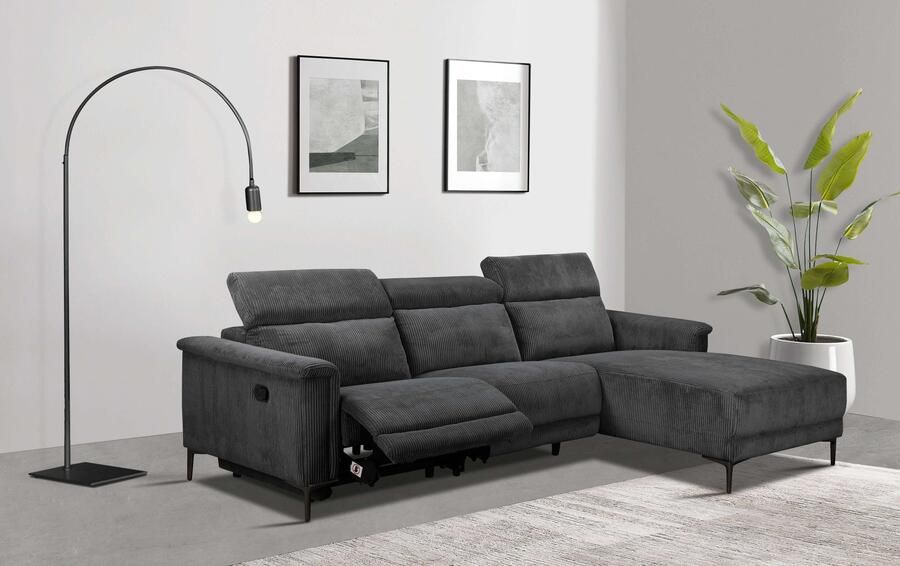 Home affaire Hoekbank Lund in cord L-vorm 261 cm handmatige en elektrische relaxfunctie - Foto 9