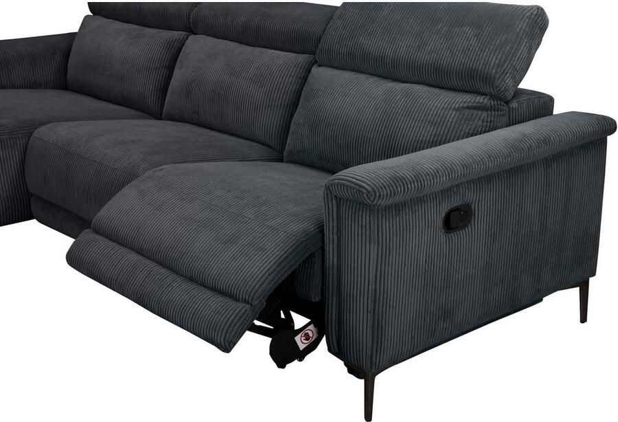 Home affaire Hoekbank Lund in cord L-vorm 261 cm handmatige en elektrische relaxfunctie - Foto 2