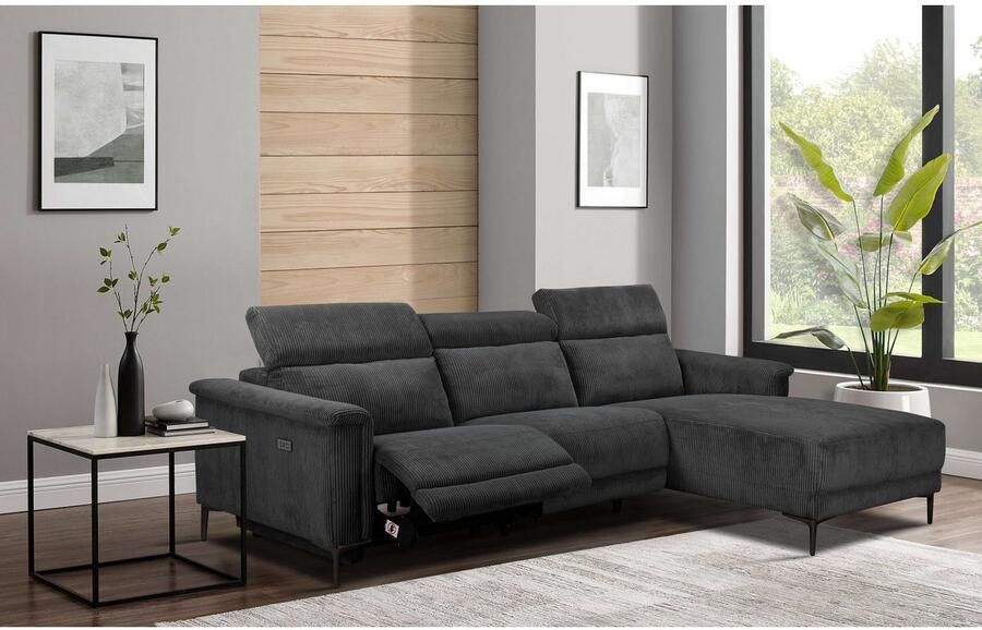 Home affaire Hoekbank Lund in cord L-vorm 261 cm handmatige en elektrische relaxfunctie - Foto 3