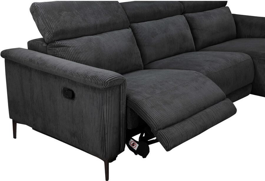 Home affaire Hoekbank Lund in cord L-vorm 261 cm handmatige en elektrische relaxfunctie - Foto 2