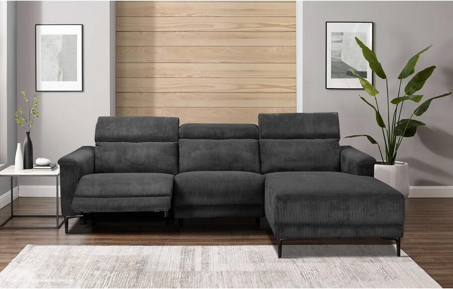 Home affaire Hoekbank Lund in cord L-vorm 261 cm handmatige en elektrische relaxfunctie - Foto 4