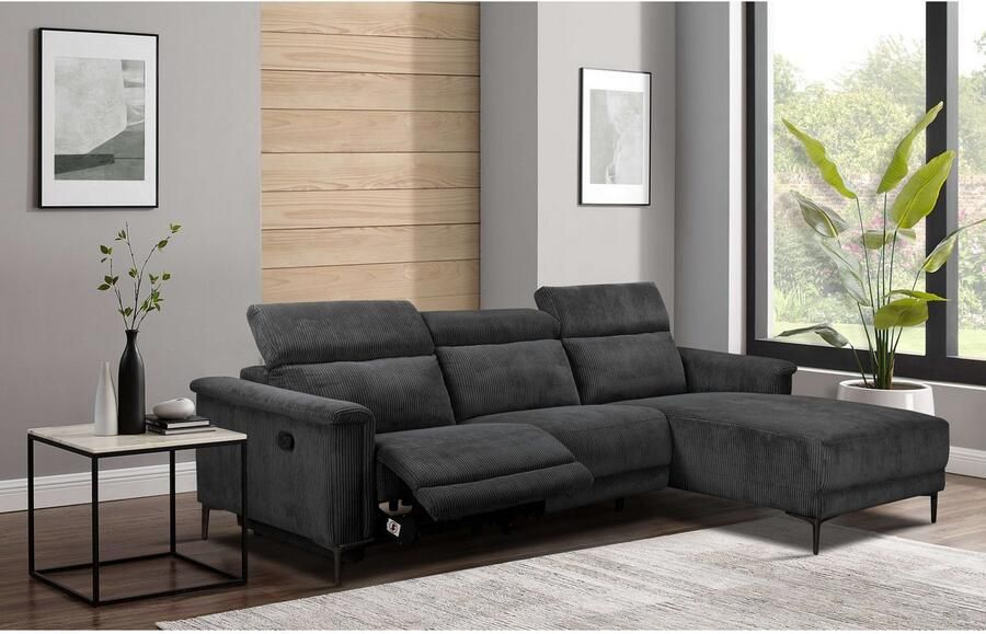 Home affaire Hoekbank Lund in cord L-vorm 261 cm handmatige en elektrische relaxfunctie - Foto 3