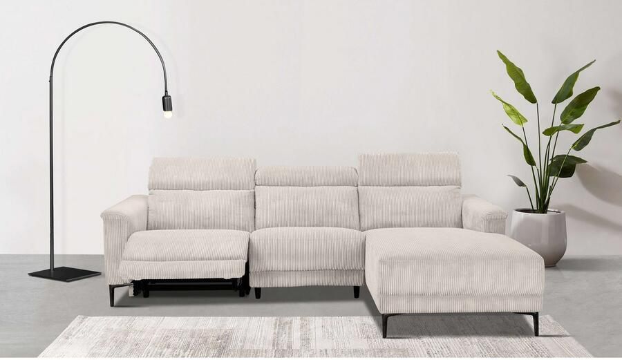 Home affaire Hoekbank Lund in cord L-vorm 261 cm handmatige en elektrische relaxfunctie - Foto 5