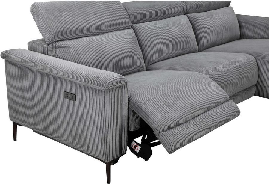 Home affaire Hoekbank Lund in cord L-vorm 261 cm handmatige en elektrische relaxfunctie - Foto 2