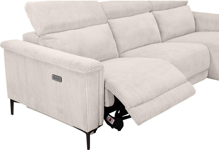 Home affaire Hoekbank Lund in cord L-vorm 261 cm handmatige en elektrische relaxfunctie - Foto 2