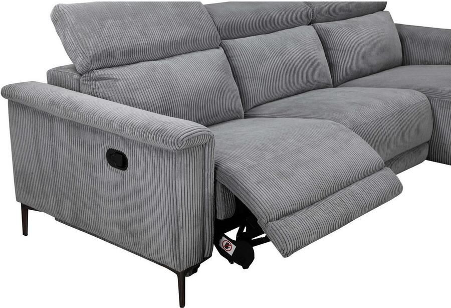 Home affaire Hoekbank Lund in cord L-vorm 261 cm handmatige en elektrische relaxfunctie - Foto 2