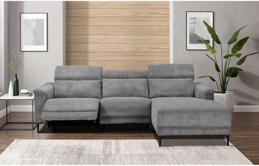 Home affaire Hoekbank Lund in cord L-vorm 261 cm handmatige en elektrische relaxfunctie - Foto 4