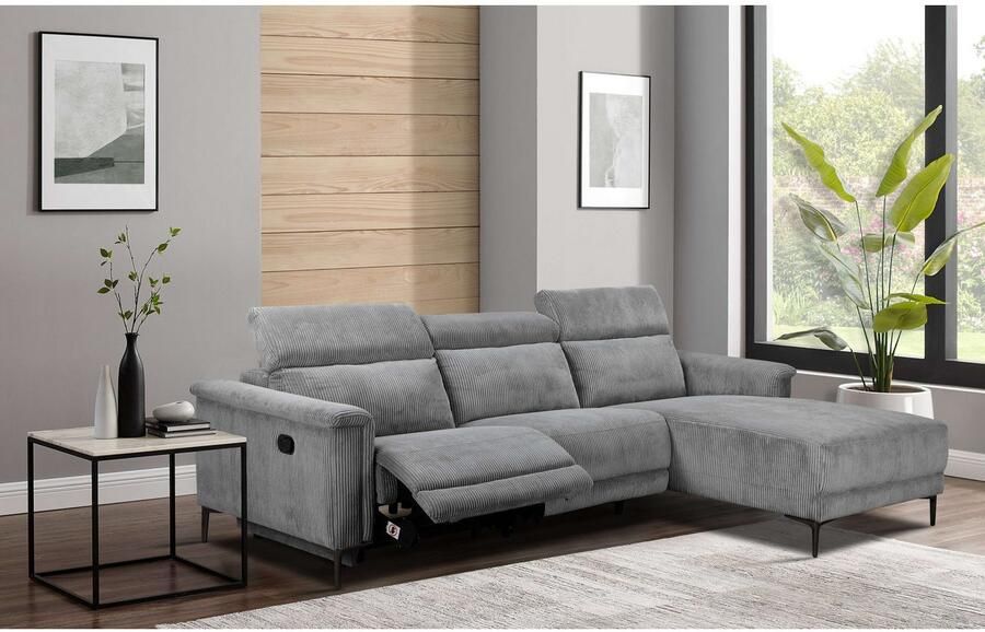 Home affaire Hoekbank Lund in cord L-vorm 261 cm handmatige en elektrische relaxfunctie - Foto 3