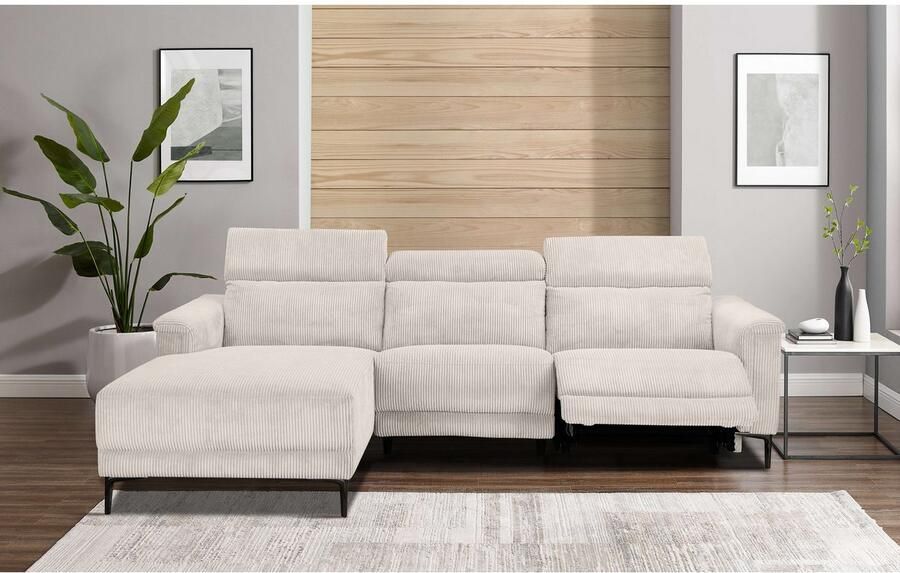 Home affaire Hoekbank Lund in cord L-vorm 261 cm handmatige en elektrische relaxfunctie - Foto 4