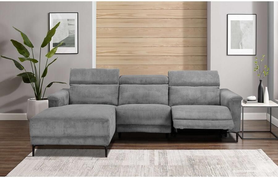 Home affaire Hoekbank Lund in cord L-vorm 261 cm handmatige en elektrische relaxfunctie - Foto 3