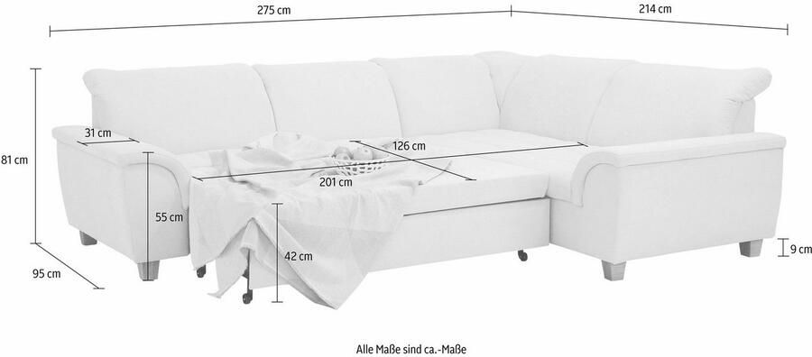 Home affaire Hoekbank Lyla L-vorm naar keuze met verstelbare rugleuning en slaapfunctie