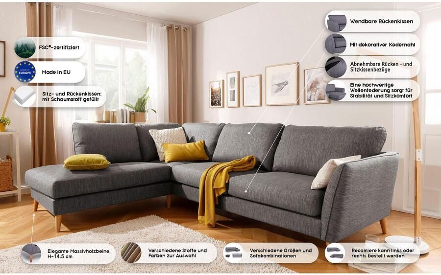 Home affaire Hoekbank MARSEILLE 278 202 cm L-vorm ottoman rechts links verschillende bekledingen - Foto 2