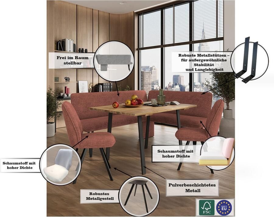 Home affaire Hoekbank Mily Keukenbank Kussenbank Eettafelbank 205x164 cm Moderne bank en kleuren aantal zitplaatsen: 5 vrij in de ruimte te plaatsen