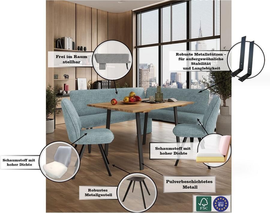 Home affaire Hoekbank Mily Keukenbank Kussenbank Eettafelbank 205x164 cm Moderne bank en kleuren aantal zitplaatsen: 5 vrij in de ruimte te plaatsen