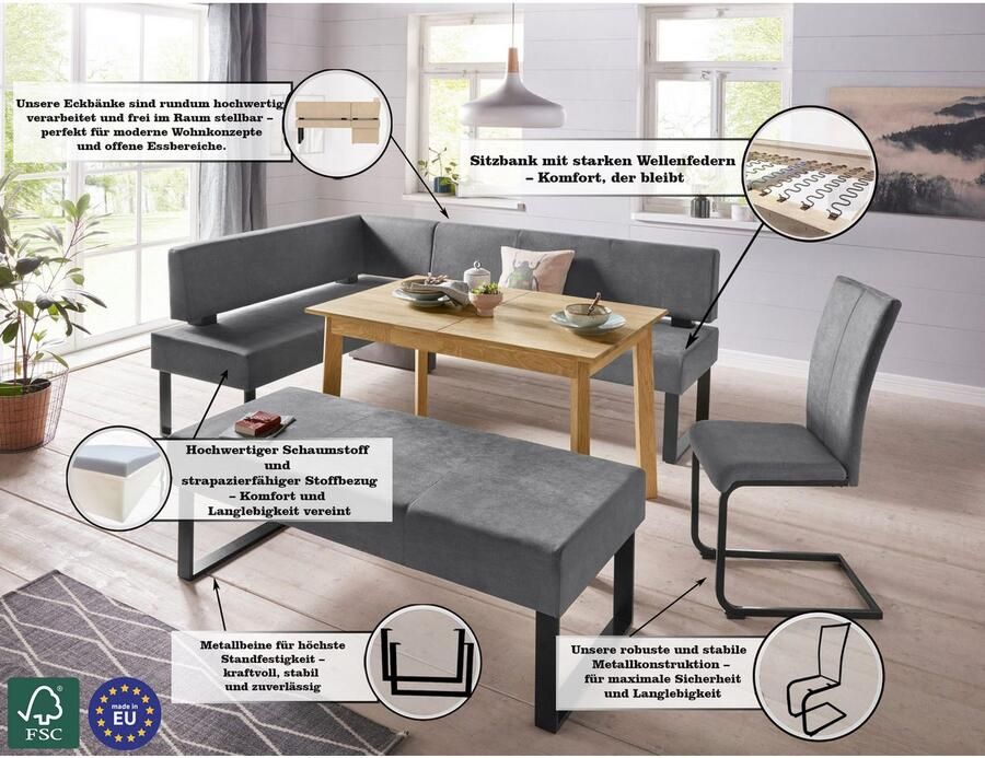 Home affaire Hoekbank Oliver met metalen frame keukenbank verschillende hoezen cord eetkamerbank ottos choice