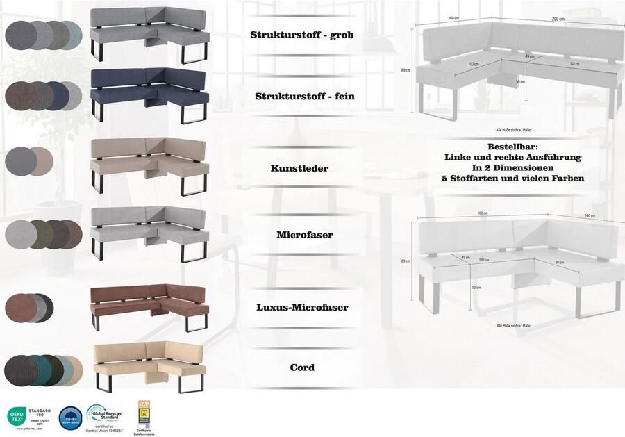 Home affaire Hoekbank Oliver met metalen frame keukenbank verschillende hoezen cord eetkamerbank ottos choice