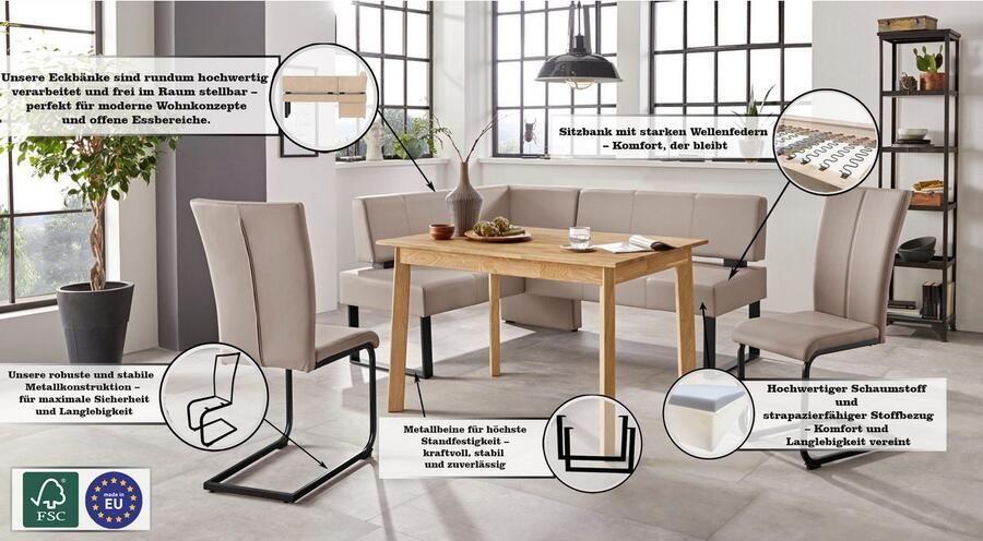 Home affaire Hoekbank Oliver met metalen frame keukenbank verschillende hoezen cord eetkamerbank ottos choice - Foto 4