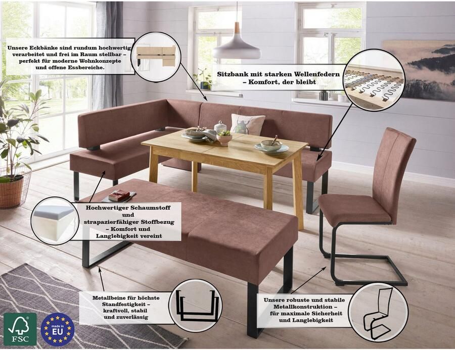 Home affaire Hoekbank Oliver met metalen frame keukenbank verschillende hoezen cord eetkamerbank ottos choice - Foto 1