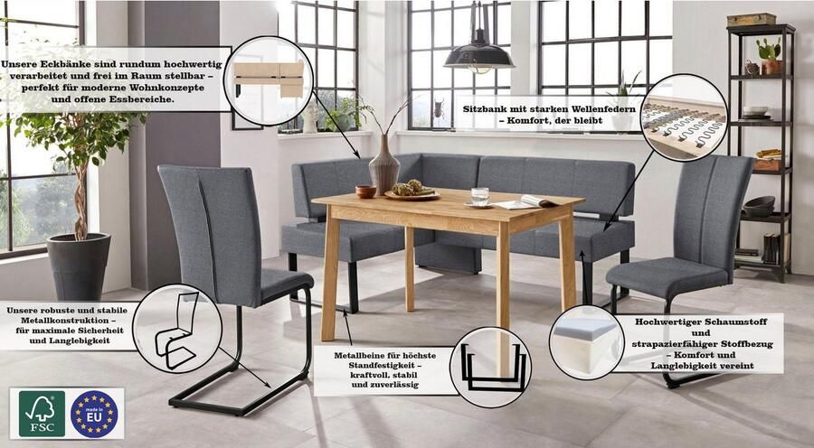 Home affaire Hoekbank Oliver met metalen frame keukenbank verschillende hoezen cord eetkamerbank ottos choice - Foto 3