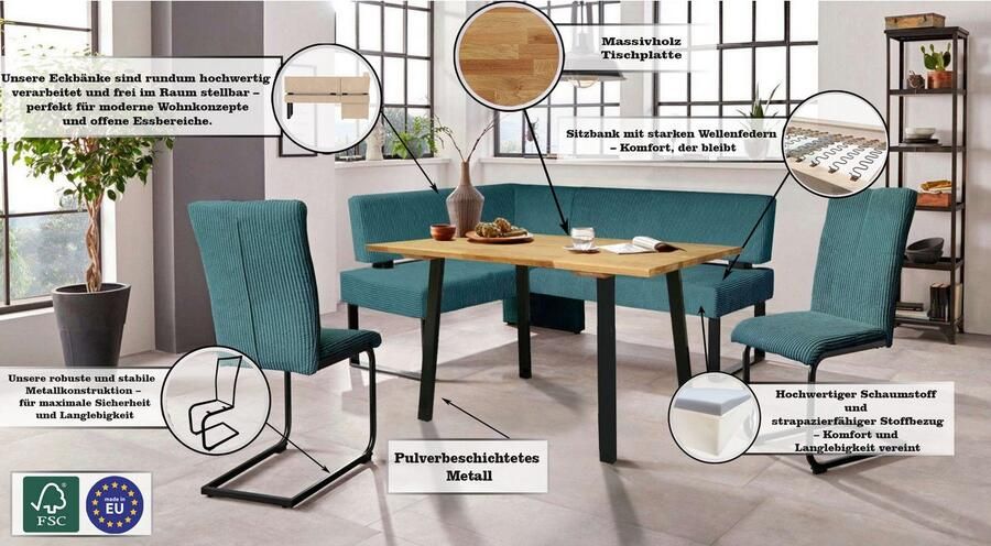 Home affaire Hoekbank Oliver met metalen frame keukenbank verschillende hoezen cord eetkamerbank ottos choice - Foto 7