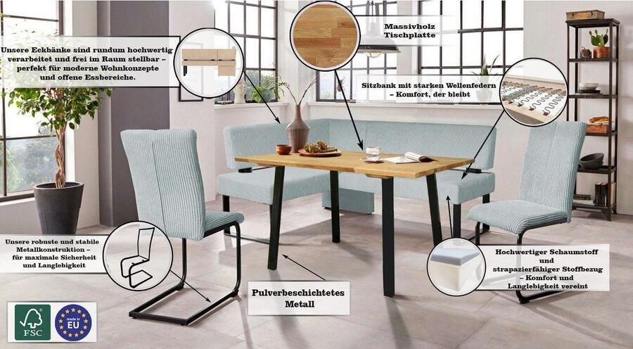 Home affaire Hoekbank Oliver met metalen frame keukenbank verschillende hoezen cord eetkamerbank ottos choice - Foto 13