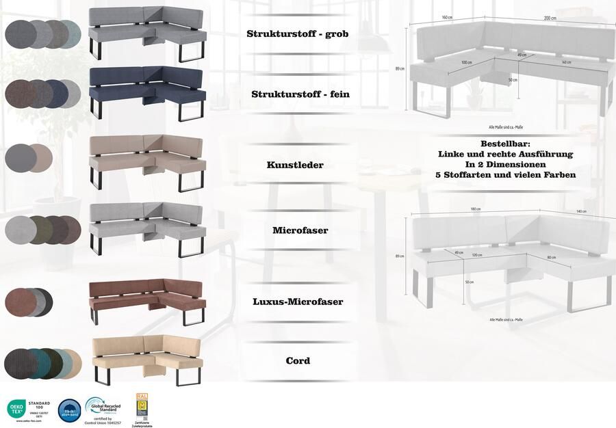 Home affaire Hoekbank Oliver met metalen frame keukenbank verschillende hoezen cord eetkamerbank ottos choice - Foto 5
