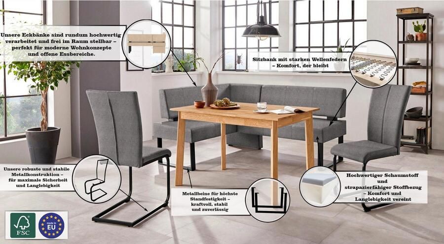 Home affaire Hoekbank Oliver met metalen frame keukenbank verschillende hoezen cord eetkamerbank ottos choice - Foto 3