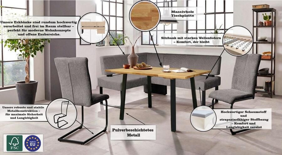 Home affaire Hoekbank Oliver met metalen frame keukenbank verschillende hoezen cord eetkamerbank ottos choice - Foto 14