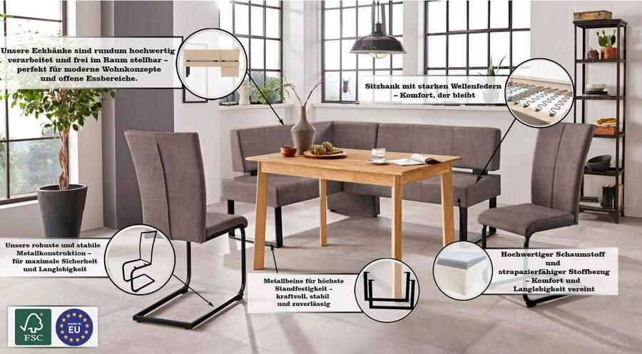 Home affaire Hoekbank Oliver met metalen frame keukenbank verschillende hoezen cord eetkamerbank ottos choice - Foto 3