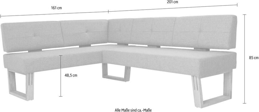 Home affaire Hoekbank Ponza gestoffeerde bank eetkamerbank met massief houten frame keukenbank in mooie kleuren breedte 201x161 cm - Foto 5