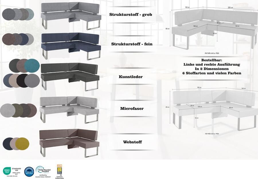 Home affaire Hoekbank RAB in 2 breedten (180 of 200 cm) bekleding in verschillende kwaliteiten