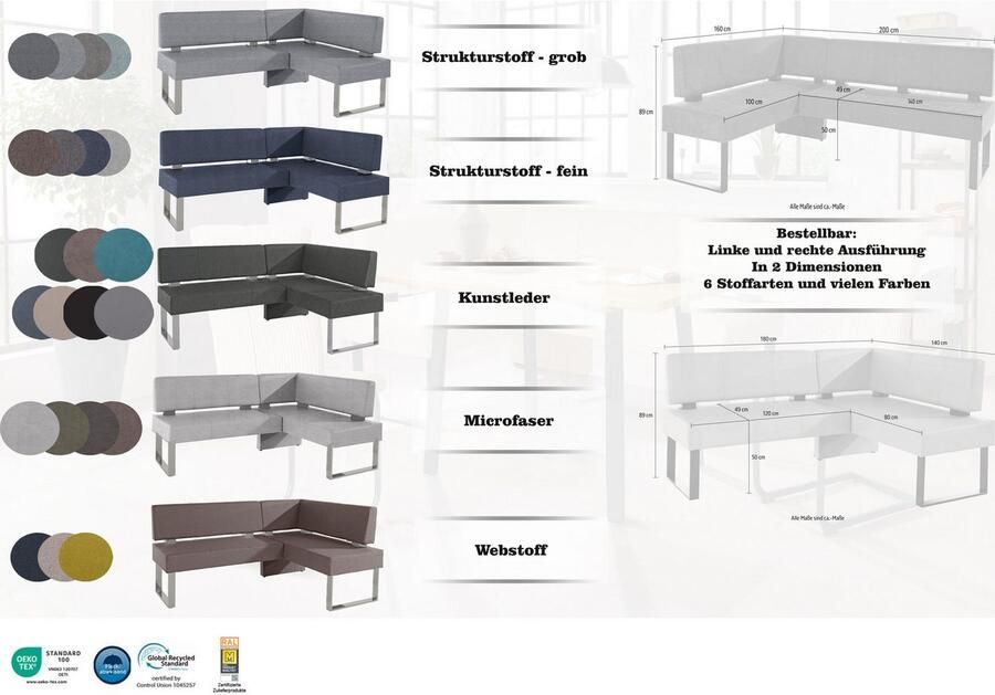 Home affaire Hoekbank RAB in 2 breedten (180 of 200 cm) bekleding in verschillende kwaliteiten