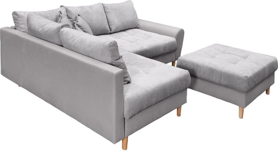 Home affaire Hoekbank Rice L-vorm met bonellverenkern hocker & kussens ottomane aan beide zijden monteerbaar (set) - Foto 7
